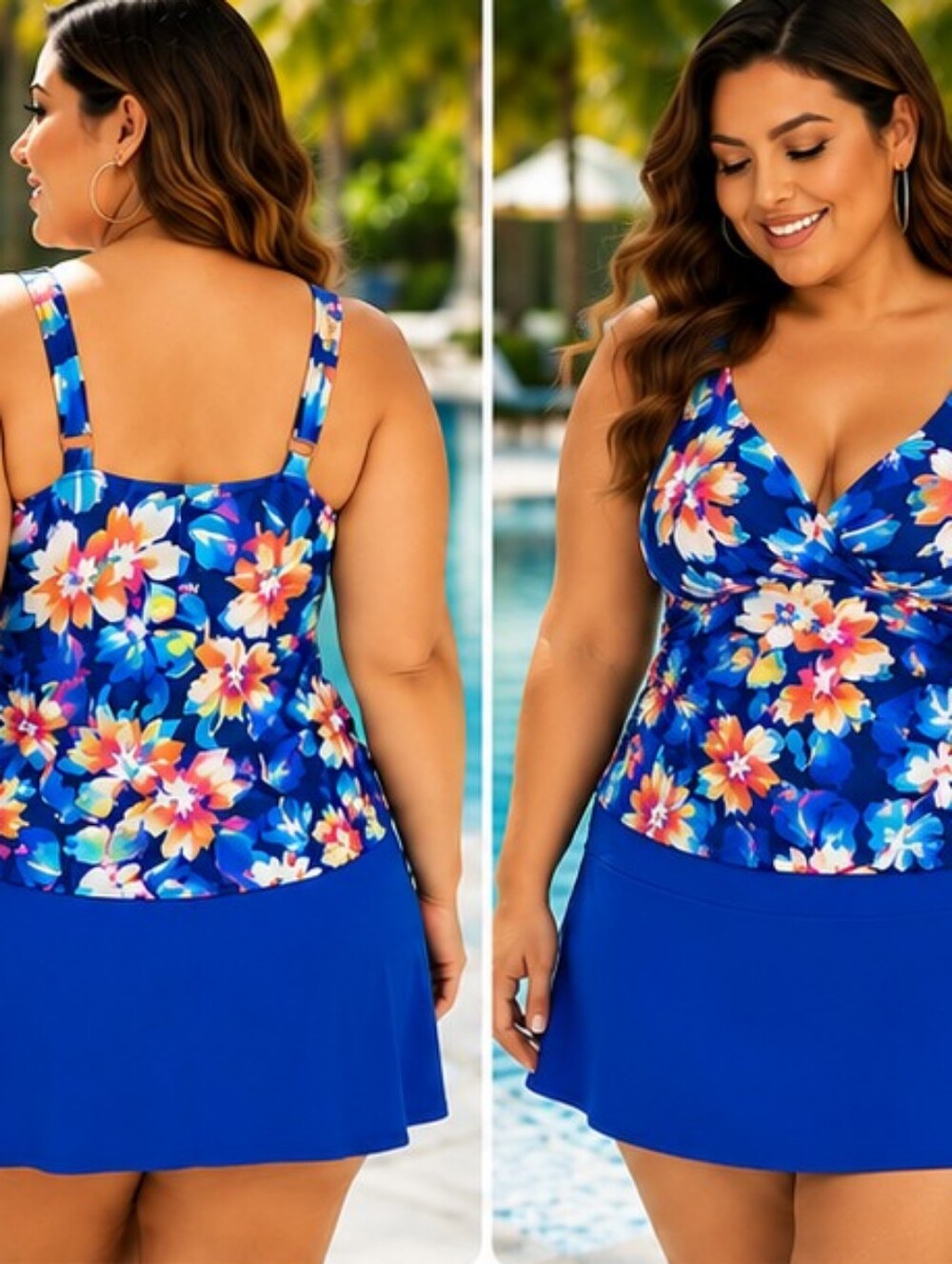 DACI Floral and Royal Blue Tankini with Skirted Swim Bottom PLUS SIZE 20W NWT